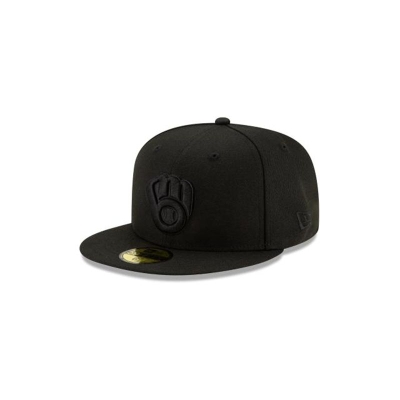 Black Milwaukee Brewers Hat - New Era MLB Black On Black 59FIFTY Fitted Caps USA0821734